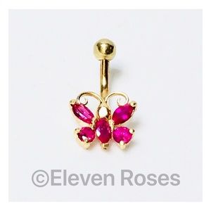 14k Gold Ruby Butterfly Navel Ring